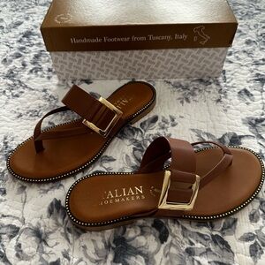 Italian Shoemakers Cognac  Sandals with Gold Buckle